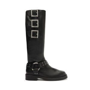 Schutz Luccia Buckle Black Graxo Leather Women's Boot Moto Grunge Punk Casual